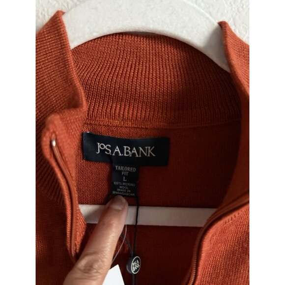Jos A Bank Mens Merino Wool Tailored Fit 1/4 Zip Sweater Burnt Orange Size L NEW - Picture 10 of 12
